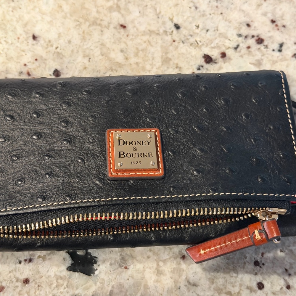 Dooney & Bourke Black Leather Wallet with Tan Accents
